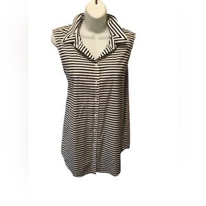 Chico’s No Iron Black White Striped Sleeveless Blouse Sz. 2/L 100% Cotton Vacay